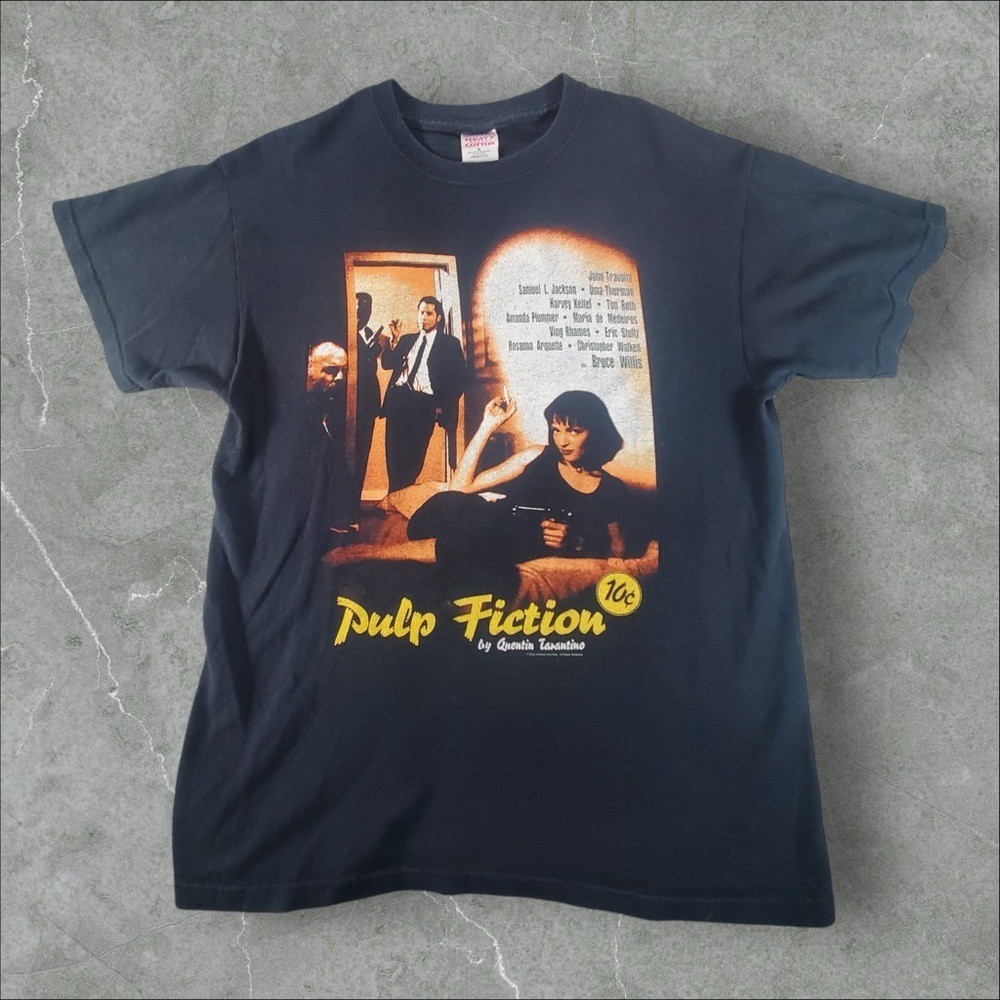 Vintage Pulp Fiction Shirt Men Medium Black Y2K Poster Print Y2K 2000s Very Rare