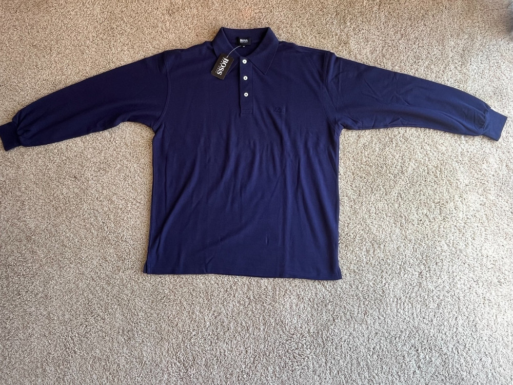 Hugo Boss Dakota Long Sleeve Polo Shirt Mens Medium Blue NWT Stretch Casual