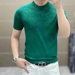 New Fashion Trend Abstract Hot Diamonds Rhinestones Summer Luxury Men T-Shirt