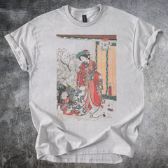 Geisha Kimono Artwork Shirt Japanese Floral Print Graphic Tshirt Gray