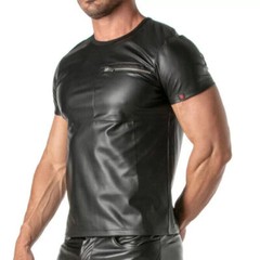 TOF PARIS Kinky Zippered Pockets T-Shirt High Quality Leather-Look Black Shirt 4