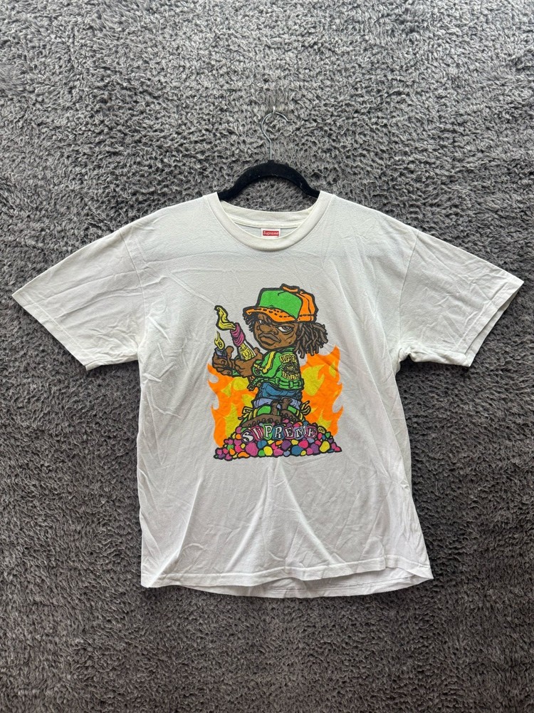 Supreme Pre-Shrunk Molotov Kid Short Sleeve Graphic T Shirt White Mens Size M