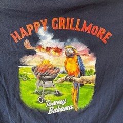 Tommy Bahama Mens Happy Grillmore Graphic T-Shirt Navy Blue Parrot BBQ Golf Tee