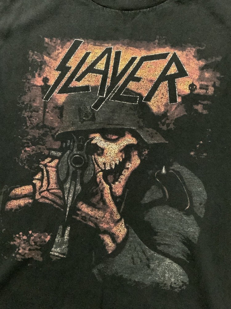 Slayer Undead Soldier Skull & Gun Thrash Metal Punk Rock Band Y2K T-Shirt Sz. S