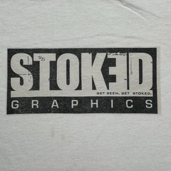 Stoked Graphic Tee Youth 14/16 White Vintage Y2K Skate Distressed Grunge Retro