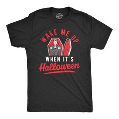 Mens Wake Me Up When Its Halloween T Shirt Funny Vampire Spooky Season Lover Tee