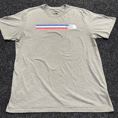 The North Face Mens XL Gray Tri-Color Stripe Graphic Logo Short Sleeve T-Shirt