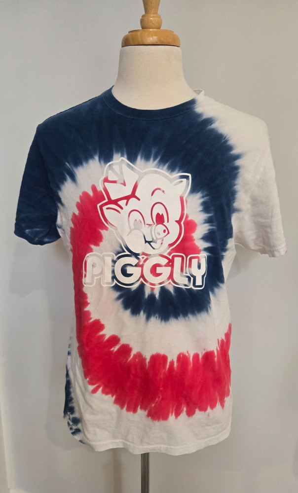 PIGGLY WIGGLY TIE DYED T-SHIRT SZ LARGE L PIG FRONT & PIG BACK JULY 4th