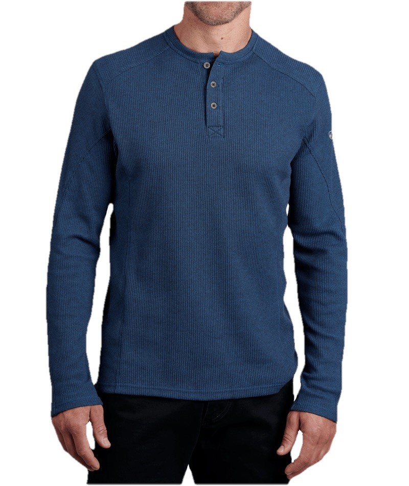 KUHL Konflikt Henley Shirt Mens Small Long Sleeve Blue Waffle Pullover