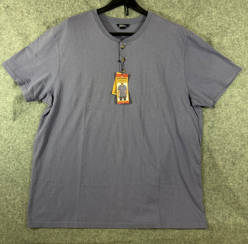 Eddie Bauer Henley T-Shirt Mens XL Purple Cotton Short Sleeve 1/4 Button NWT