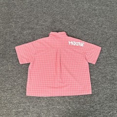 Mertra letter-printed checked shirt – loose-fitting casual short-sleeved shirt