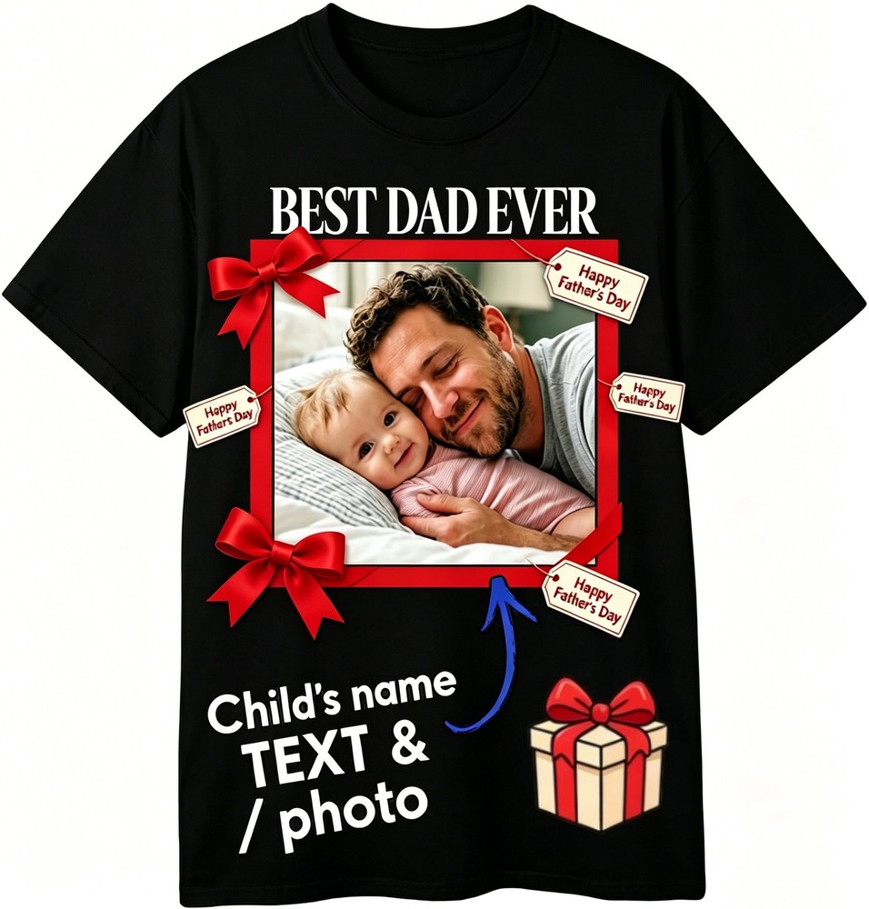 Custom Father’s Day T‑Shirt for Dad Personalized Kid Name Photo Gift
