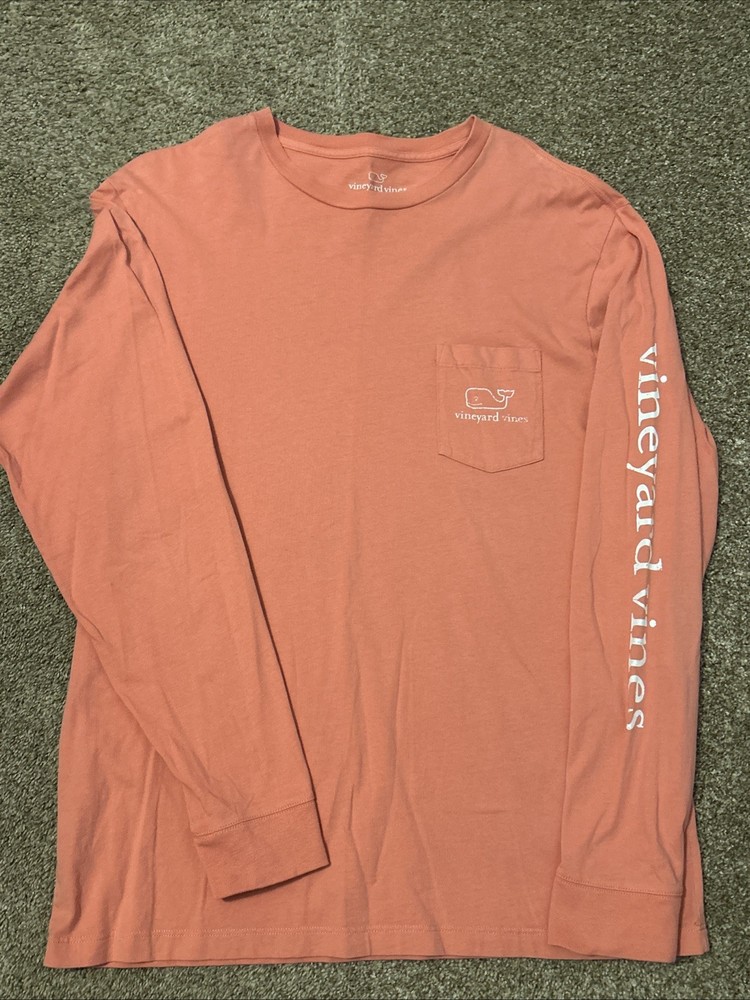 Vineyard Vines Long Sleeve Pocket T Shirt M Pink Whale Graphic Cotton Casual Tee