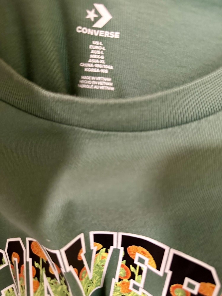 Converse Men T Shirt Sz L Green Crewneck Graphic Logo Short Sleeve Casual Shirt