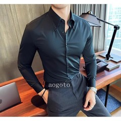 French Men’s White Shirt Long Sleeved Spring Business Casual Formal Party Shirts