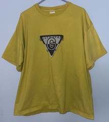 Vintage 90s Thrashed Guess Jeans Men’s XL Triangle Logo T-Shirt Mustard Yellow