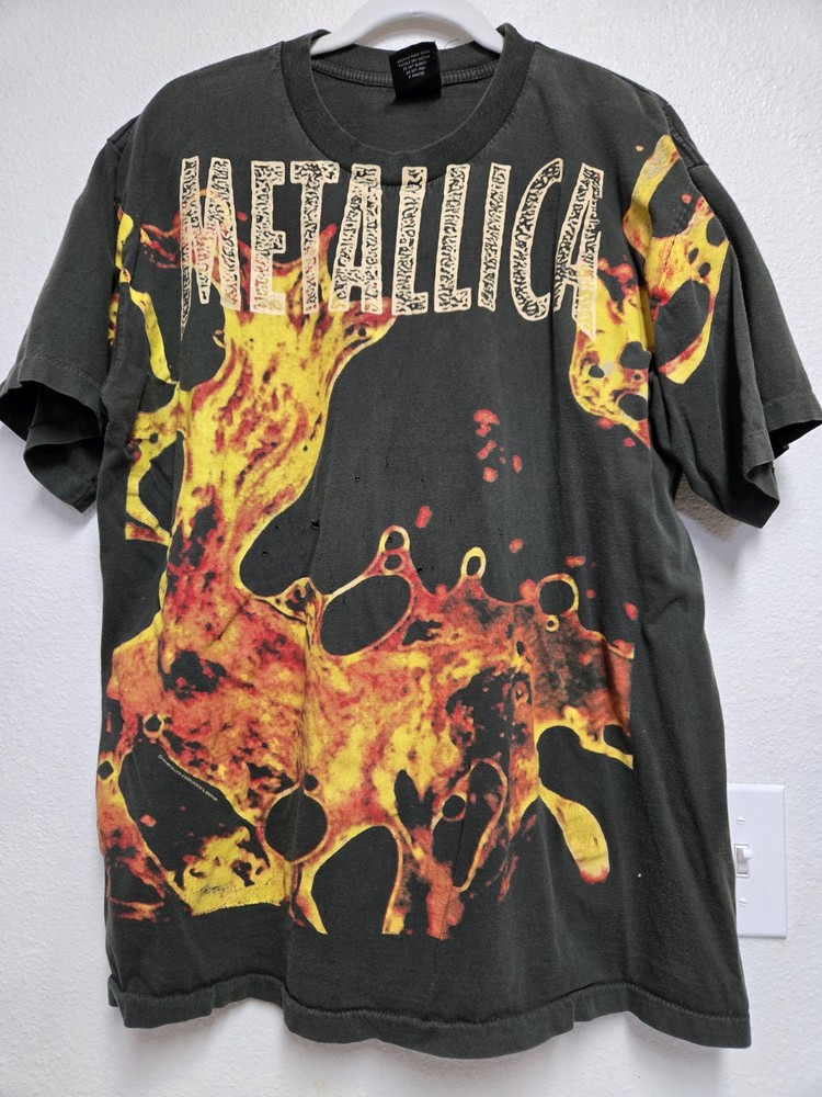 Vintage Distressed Metallica Mens short 2XL Black 1995 Lava AOP Graphic Band Tee