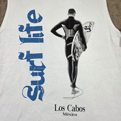 Surf Life Los Cabos T-shirts Size L White Graphic Surfer Beach Sleeveless Yazbek