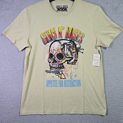 LUCKY BRAND Guns n Roses Mens Large Beige Skull Casual Music Rock 80s Metal NWT