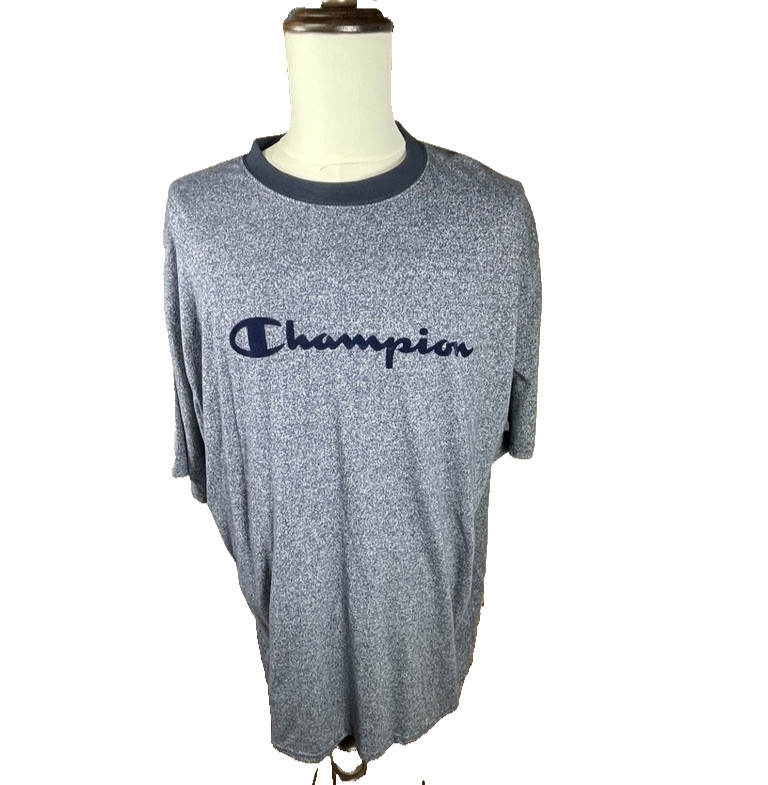Champian Mens Shirt Two Xtra Large Appliqued Script Logo Easy Care Stretch Blue