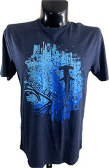 Reel Life Fishing T Shirt Mens Large L NWT Navy Blue Hammerhead Shark Back Logo