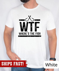 Fisherman Attitude WTF Where’s The Fish Joke Mens Casual Crewneck Tee, Funny T-S