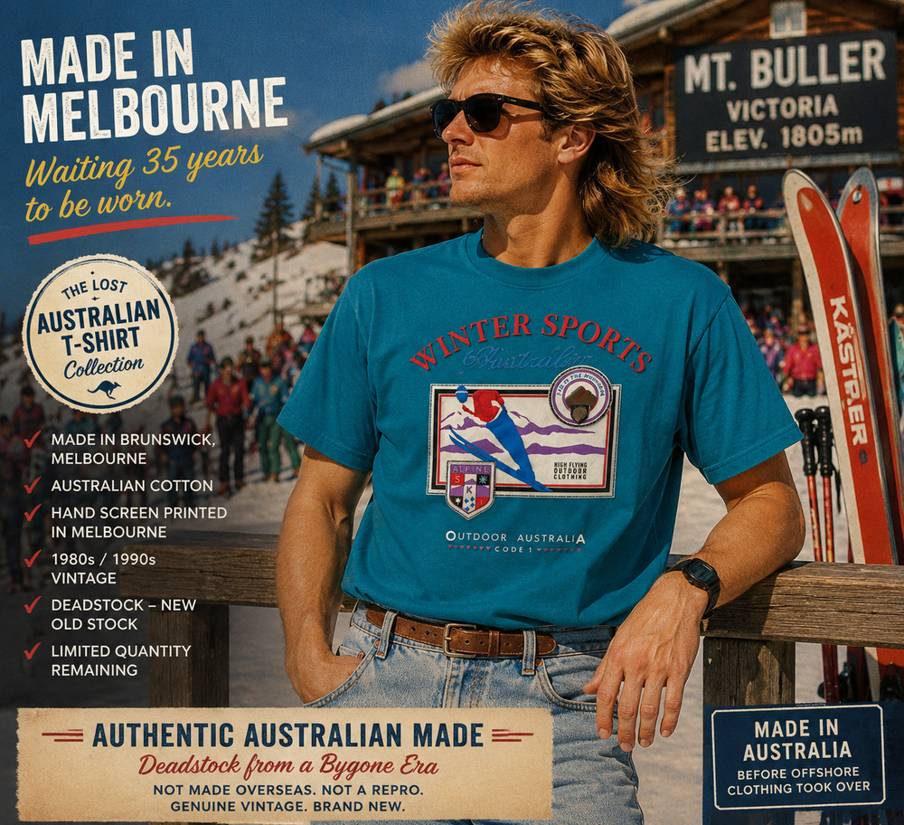 Vintage 1980s Australian Made SKI TEE | New Old Stock | Made in Melbourne -TEAL
