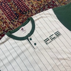 VTG 00s Badger Sport Green White Pinstripe Henley Baseball Jersey Shirt Size L