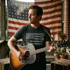 Mens Guitar Flag T Shirt Cool Rock and Roll 4th of July Musician Flag Graphic