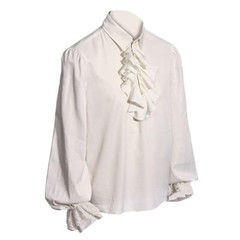 Mens Victorian Medieval Shirt Long Puff Sleeves Ruffle Collar Tops Blouse Basic