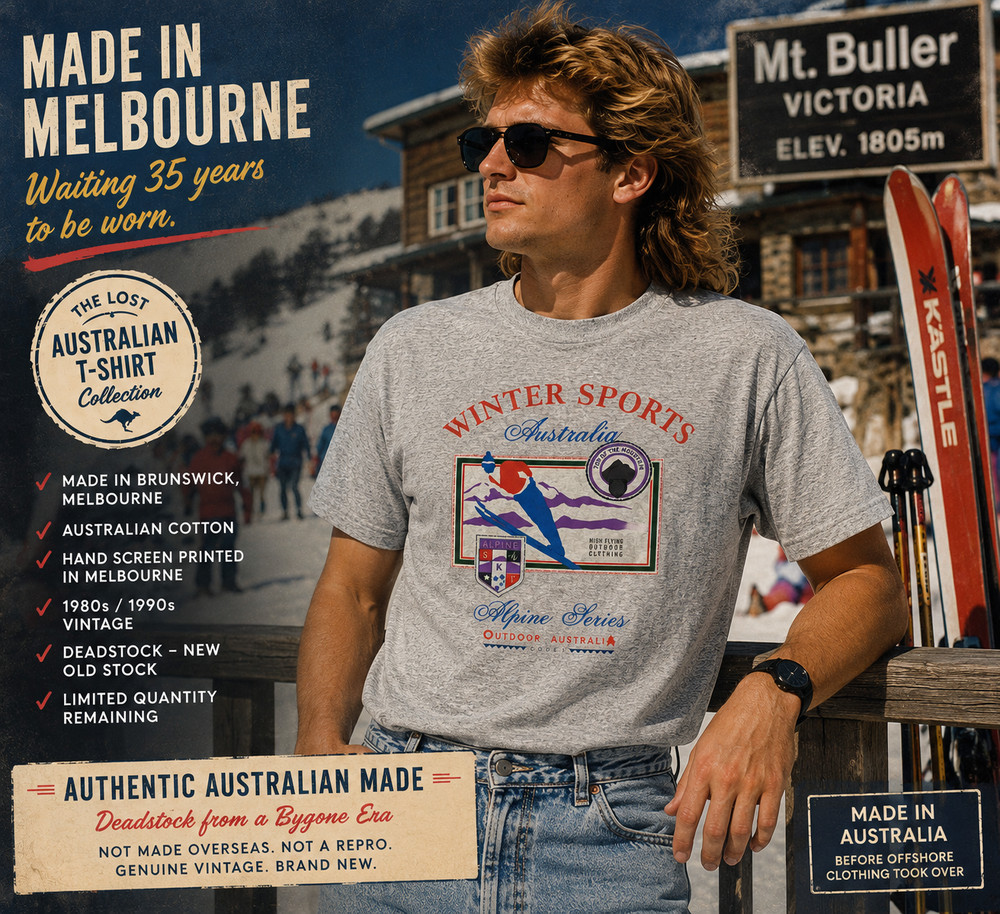 Vintage 1980s Australian Made SKI T-Shirt | New Old Stock | Made in Melbourne