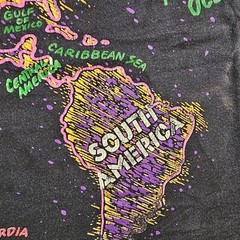 Vintage 90s World Map Camp T-Shirt Mens L Black Double Sided Neon Rave Single S