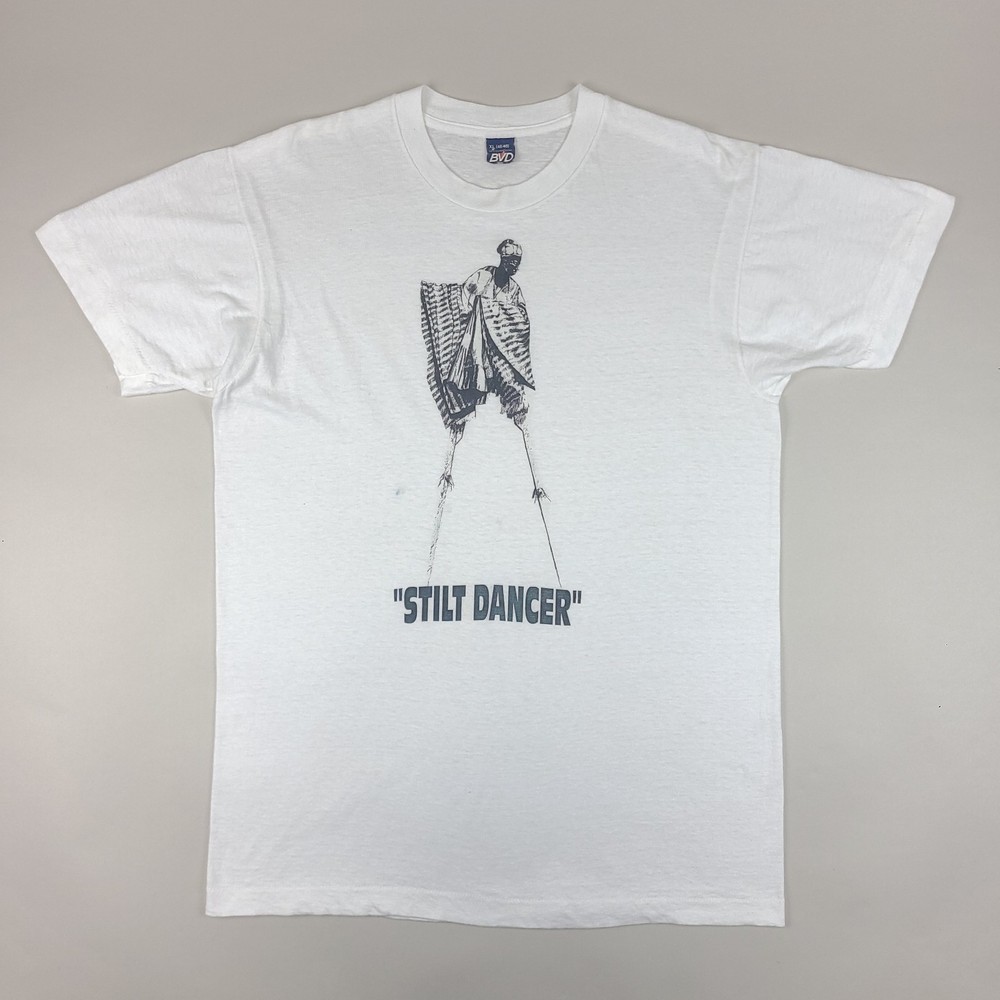 Vintage West African Stilt Dancer Shirt Mens XL White BVD Single Stitch 80s