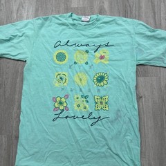 Vintage Flower Floral Always Lovely Shirt Size 2XL XXL Teal 90s USA Made Fleur