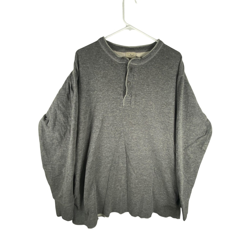 L.L. Bean Shirt Mens XL Gray Long Sleeve Henley Double Layer Lined Wool Blend