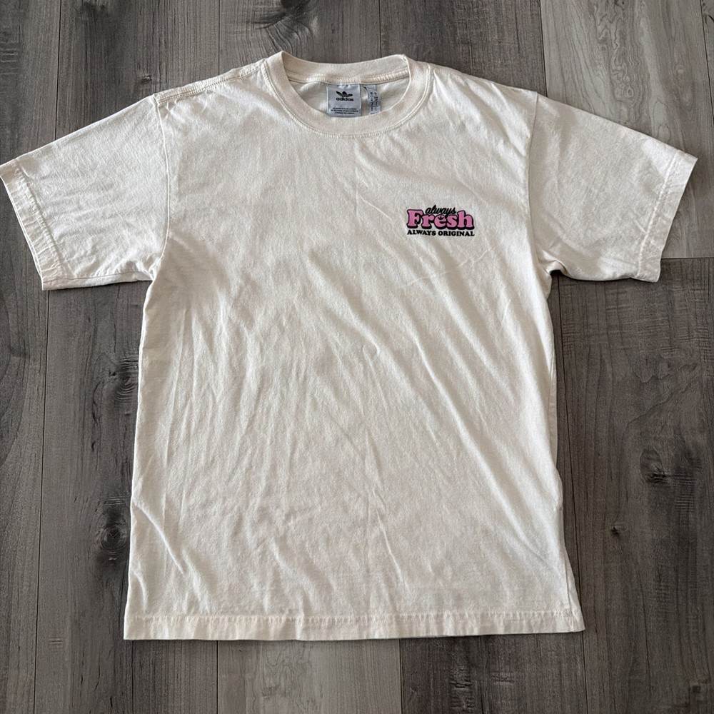 Men’s Adidas Classic Vintage “Always Fresh” Graphic Print T-Shirt Ivory White S