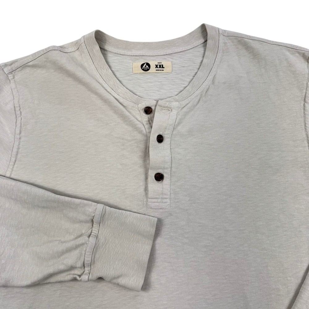 American Giant Henley Shirt Mens 2XL Beige Long Sleeve Cotton Made USA Jersey
