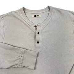 American Giant Henley Shirt Mens 2XL Beige Long Sleeve Cotton Made USA Jersey