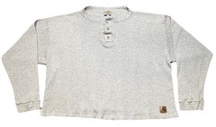 Vintage Carhartt L Gray Waffle Thermal Henley Shirt 28×22″ Made in USA