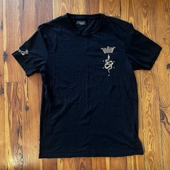 ZARA Man Black Beaded Sequin Snake Crown Embroidered T-Shirt Size M