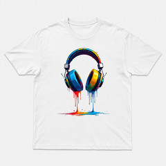 Colorful Dripping Headphones DJ Music Lover Graphic T-Shirt Streetwear Tee