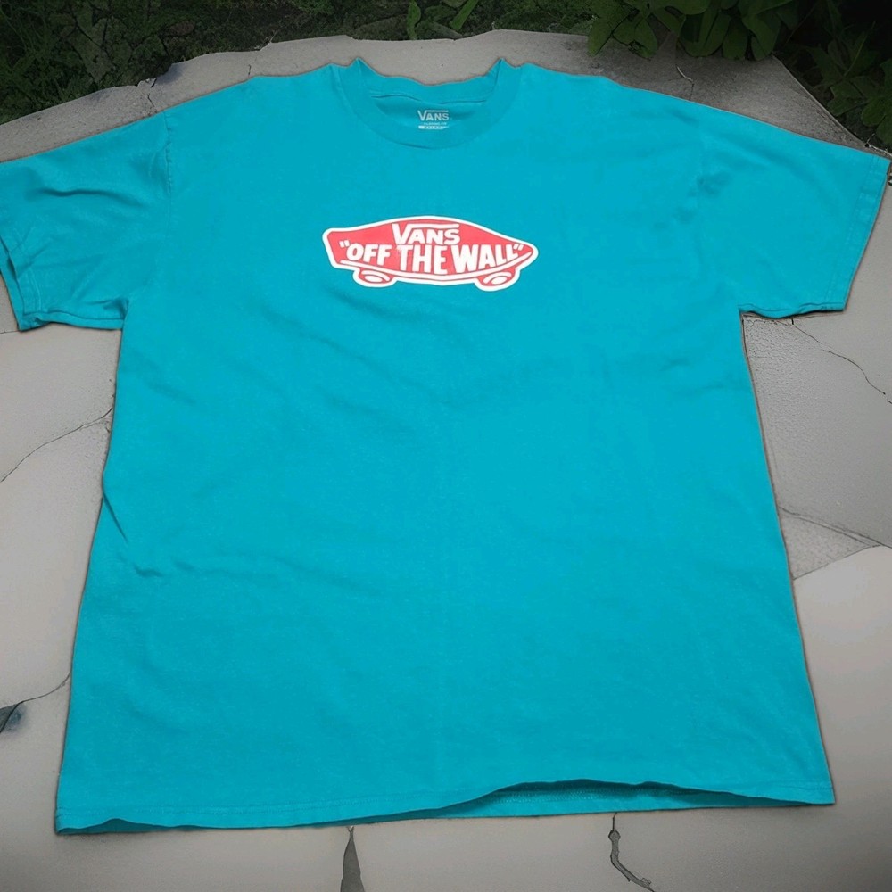 Vans Off The Wall Graphic T Shirt Mens 2XL Teal Blue Red Skateboard Logo Tee