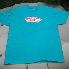 Vans Off The Wall Graphic T Shirt Mens 2XL Teal Blue Red Skateboard Logo Tee