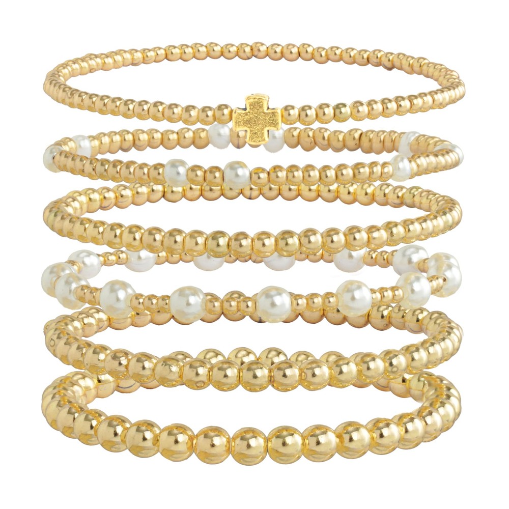 Gold Beaded Bracelet Set with Pearls, Bride to Be Jewelry, Bachelorette Party…