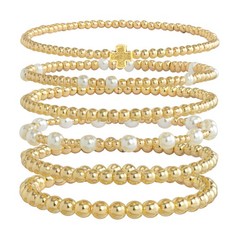 Gold Beaded Bracelet Set with Pearls, Bride to Be Jewelry, Bachelorette Party…