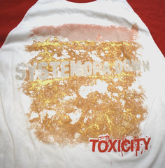 System Of A Down Toxicity Mens White And Red Raglan Shirt New Medium