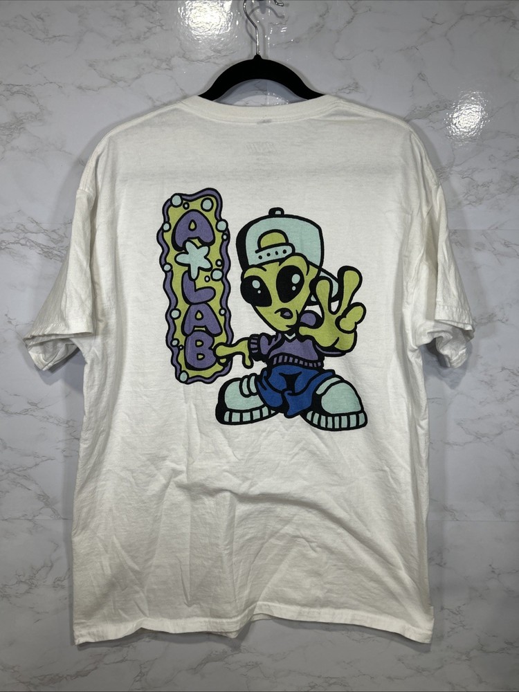 Alab A.LAB Y2K Alien Flash White Alien Peace Out Logo T-Shirt Sz Large