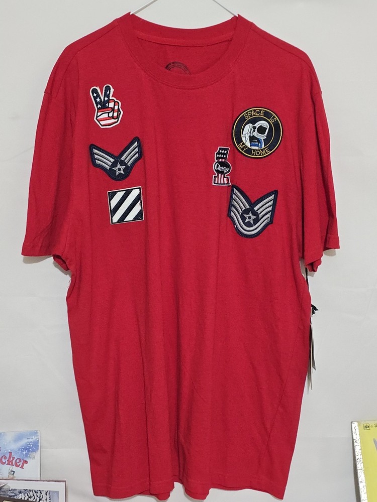 Maxi Milian Men Shirt Large Red Space USA Patchwork Cotton Short Sleeve T