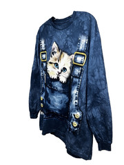 The Mountain Mens Blue Tie Dye Pocket Kitten Graphic T-Shirt Medium Stretch