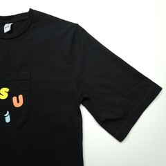 Tsuki Market Mens Shirt Small Black Chest Pocket Tee Spell Out Graphic Casual S